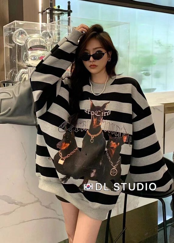New in autumn! [DL] striped print loose sweater 9136# WTT