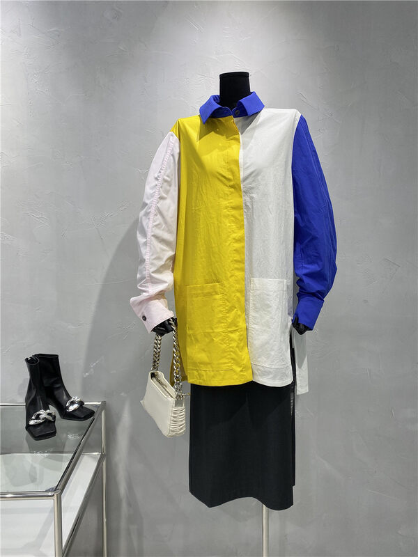 CXDHH [Strict Selection-Growing Grass into Trees] Korean version of the contrast color loose shirt XC12-21573A# JJ