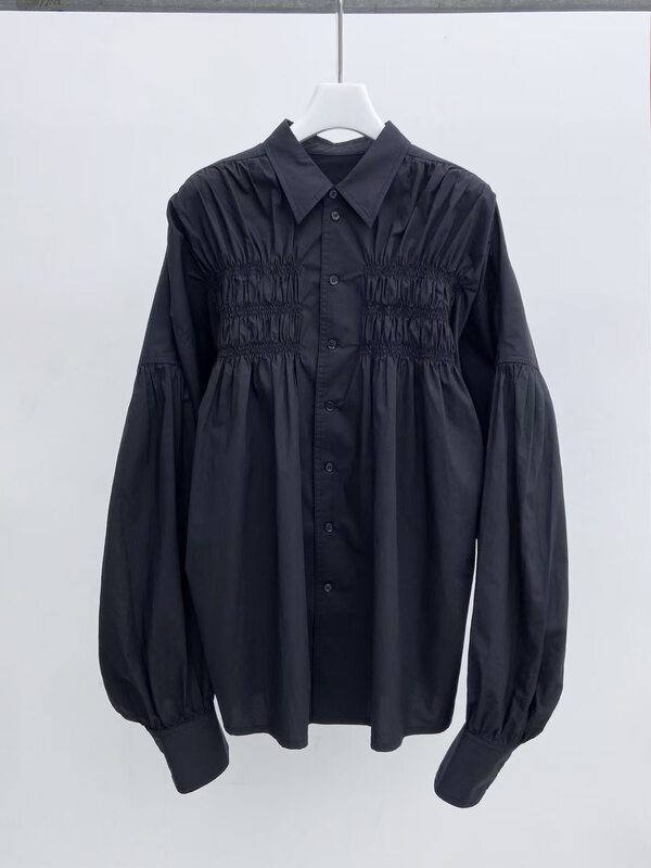 CXDHH [Strict Selection-Growing Grass into Trees] Korean version of the pleated niche shirt XC12-21570A# HLL