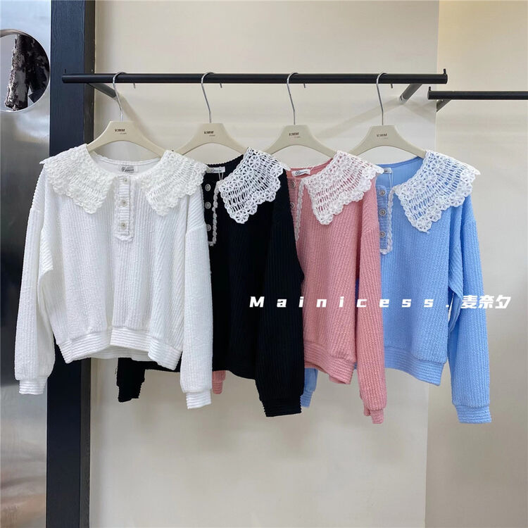 Autumn is new!【MAINICES】Contrast color lace baby collar all-match small shirt 3335# CLS