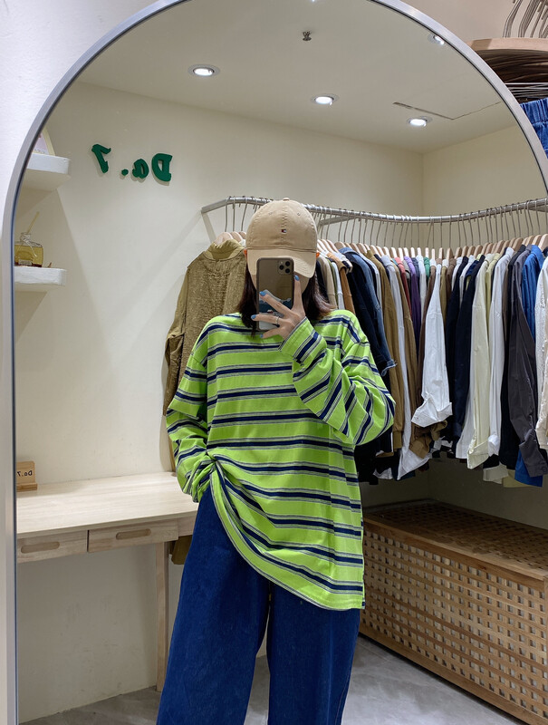 [DA.7] Round neck striped loose long-sleeved T-shirt 3133-1# LSL