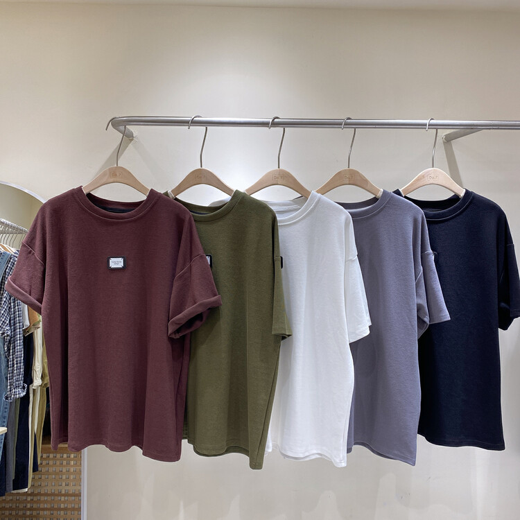 【DA.7】Leather Labeled Loose Short Sleeve T-Shirt 3158-1# LSL