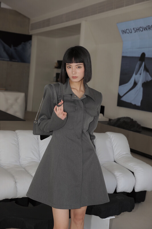 [GL] Tooling shoulder pad trench dress (with messenger bag) C7045