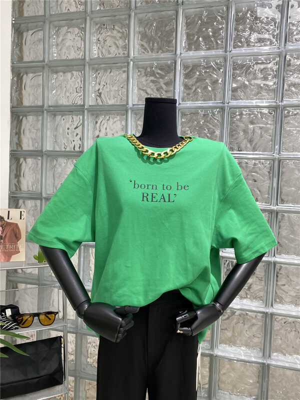 CXDHH [Strictly Selected-Growing Grass to Become a Tree] Korean version of the simple slim short-sleeved T-shirt (with chain) XC15-20915# JHY