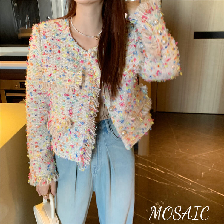 New in autumn! [MOSAIC] Xiaoxiang style textured color matching short coat 223031# CQW
