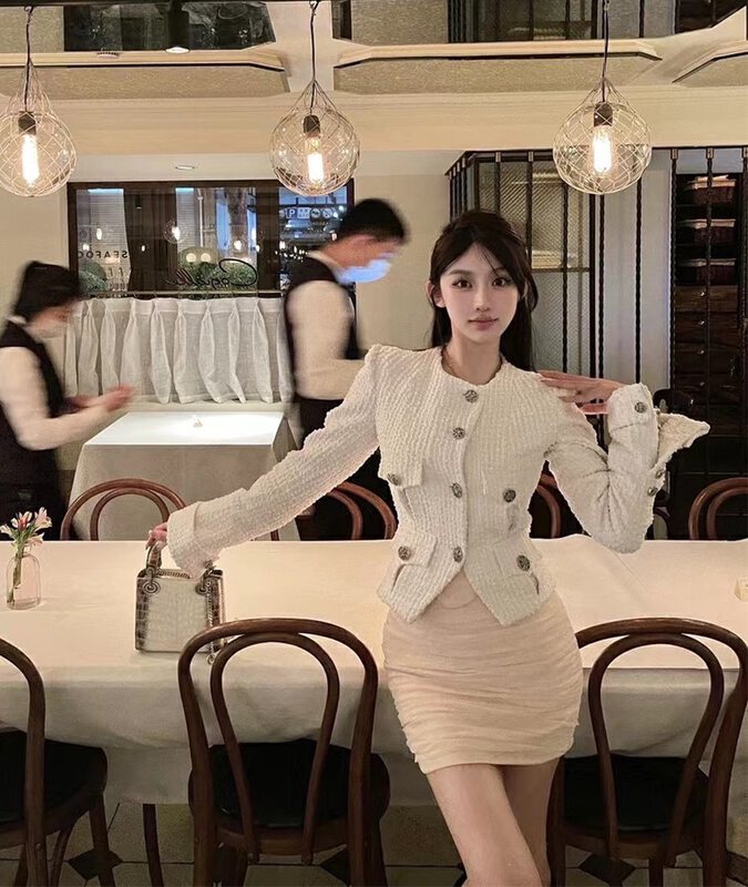 New in autumn! [Xiye] Xiaoxiang breasted solid color short coat G1999# JJ