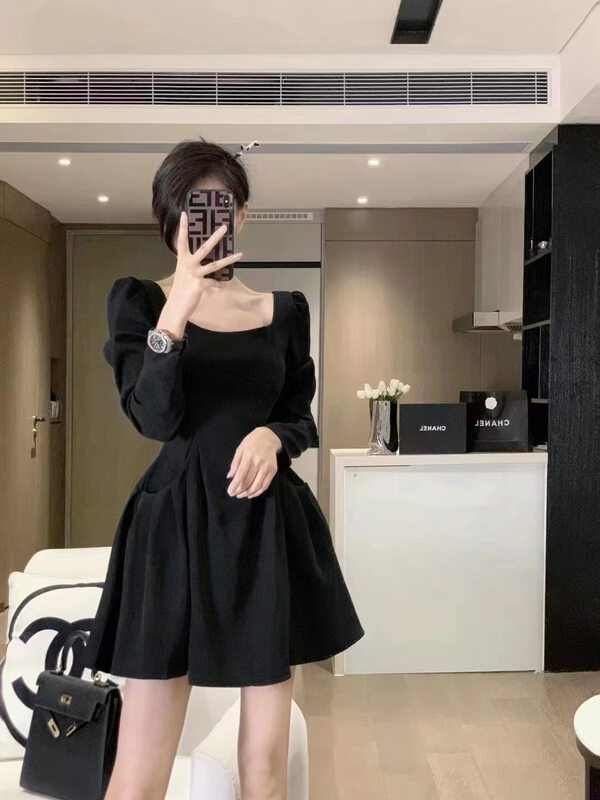 New in autumn! [Xiye] Thin solid color puff sleeve dress A6002# JJ