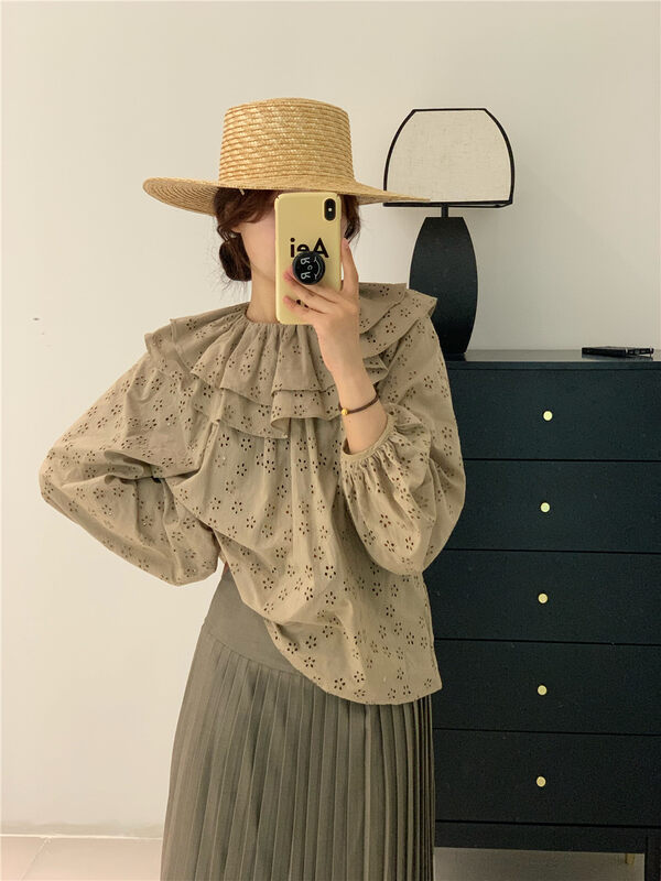 New in autumn! [ZICCI] Floral pullover doll collar shirt 106728# XYJ