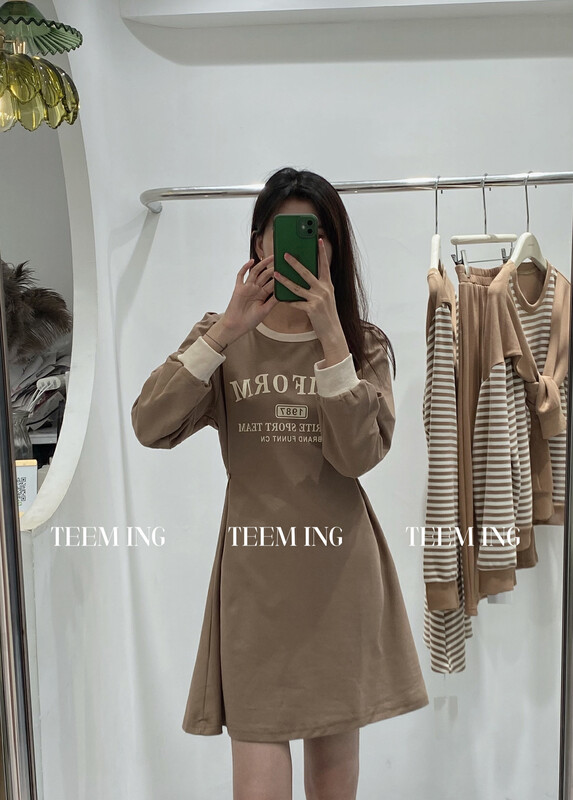 New in autumn!【TEEM ING】Contrast color long-sleeved pullover dress 22T589# HJY