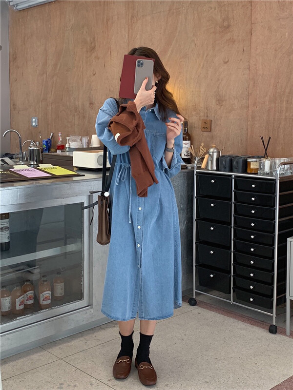 New in early autumn!【BOBI】Korean loose and versatile dress (with waist rope) 613# HJY