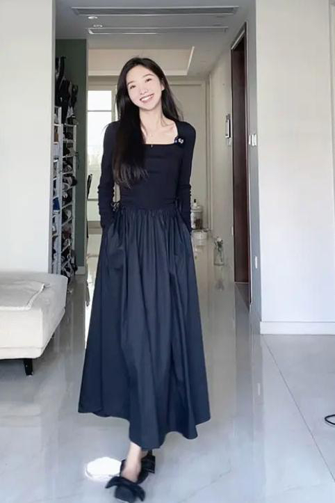 New in autumn! [BOBI] side drawstring design small black dress 319# HJY