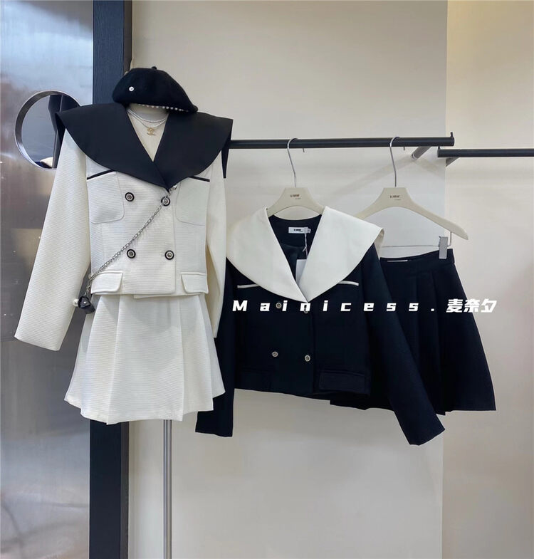 Autumn is new! [MAINICES] Xiaoxiangfeng navy collar temperament top + high waist all-match skirt suit 3597# CLS