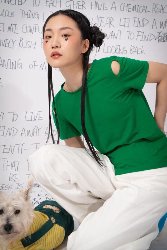 CXDHH [Strict Selection-Growing Grass into Trees] Korean version of the niche design hollow short-sleeved T-shirt XC12-21565# HLL