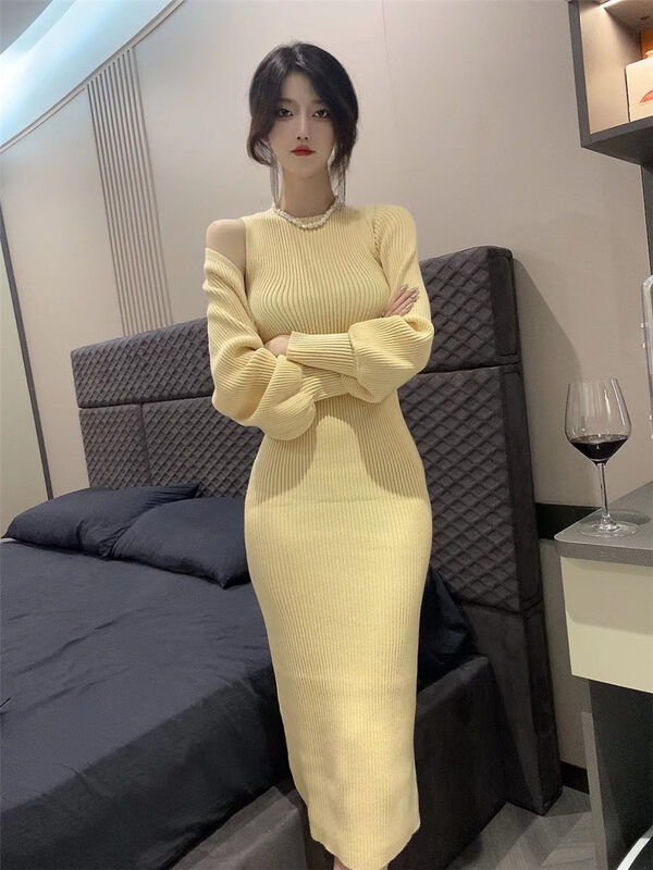 Autumn is new! [Xiye] Solid color versatile knitted cardigan + camisole dress suit 1206# JJ