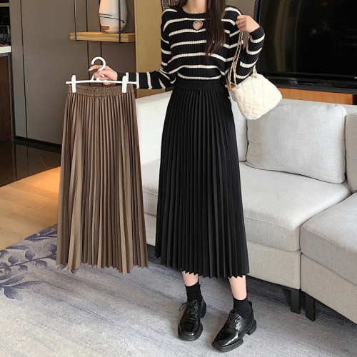 Real price 2022 autumn and winter high waist show thin cover the crotch feeling thin mid-length A-line pleated skirt