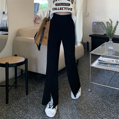  autumn split wide-leg pants autumn and winter new black high-waisted slim mopping casual pants drape trousers women