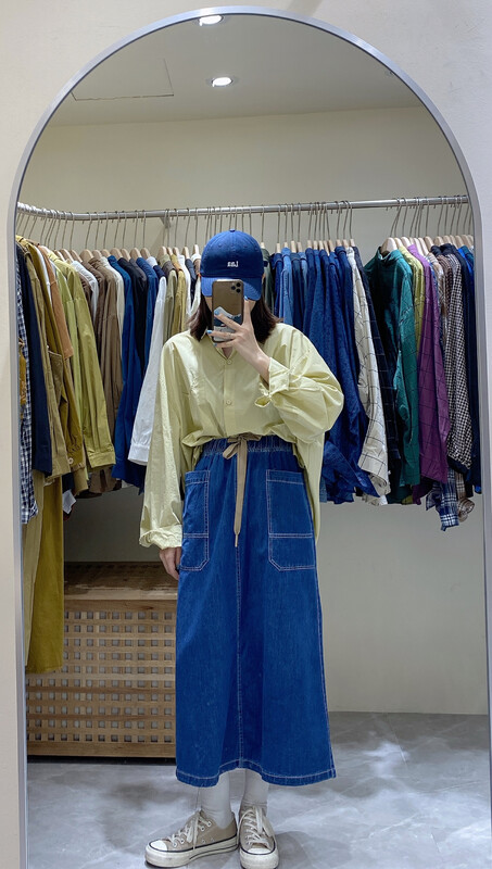 New in autumn! [DA.7] Korean version of the open line design elastic waist loose denim skirt YS1-6132# LSL