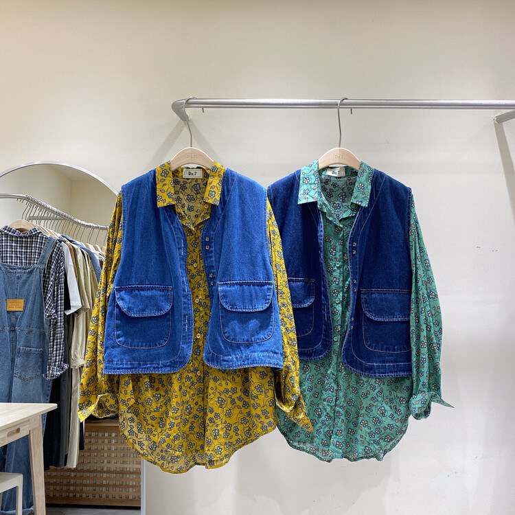 Early autumn new style!【DA.7】Double pocket denim vest (only vest) 3130# LSL