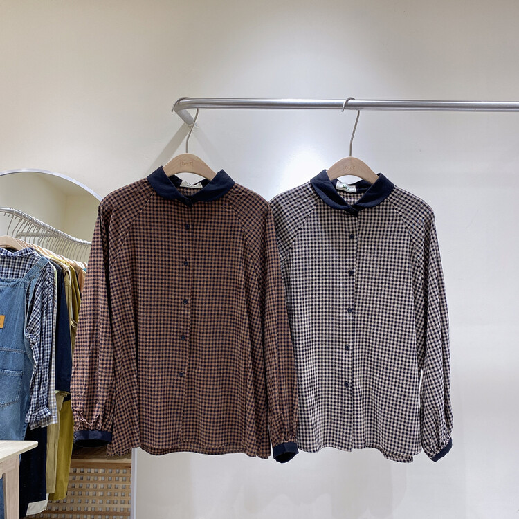 Autumn is new! [DA.7] Korean version of all-match doll collar plaid shirt 3183-# LSL