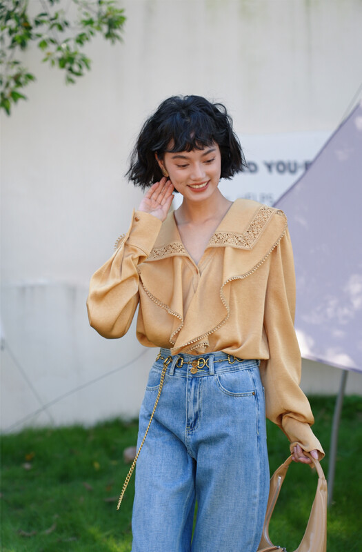 【GL】All-match small shirt small shirt (fairy temperament acetate shirt) C7002# JHY