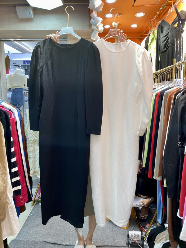 New in autumn! [Xiye] Casual loose puff sleeve solid color dress 5998# JJ