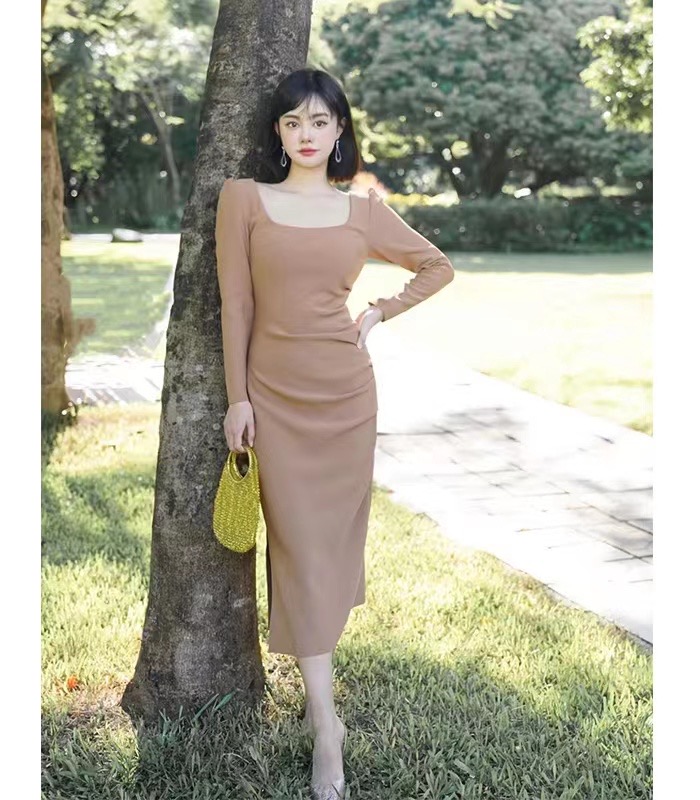 New in autumn! [Xiye] Slim square-neck hip-pack dress A5999# JJ