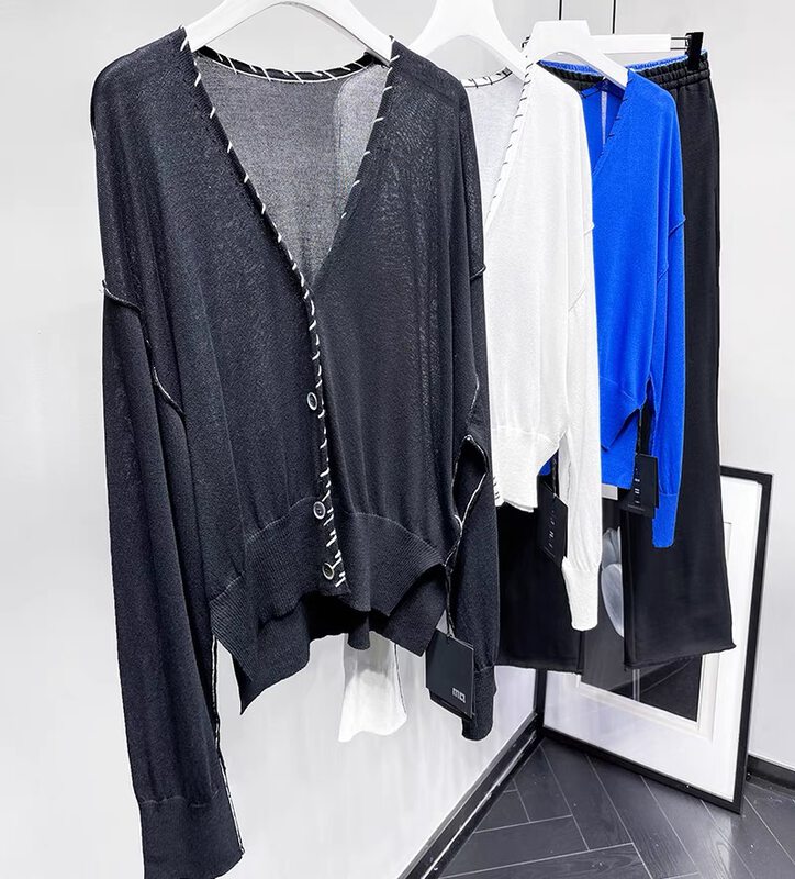 CXDHH [Strictly Selected-Growing Grass into Trees] Korean V-Neck Single-Breasted Knit Cardigan XC12-35177# HLL