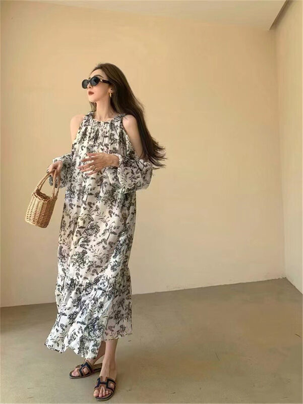 Early autumn new style! [Clothing] temperament floral off-the-shoulder long dress 1253# PCZ