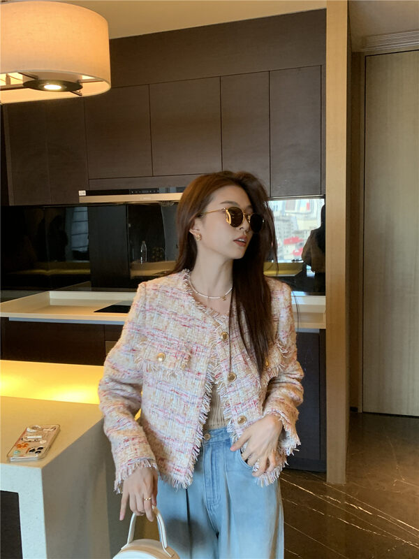Autumn is new!【REMAIN】Small fragrant sweet short coat with rough edges 229203# CQW