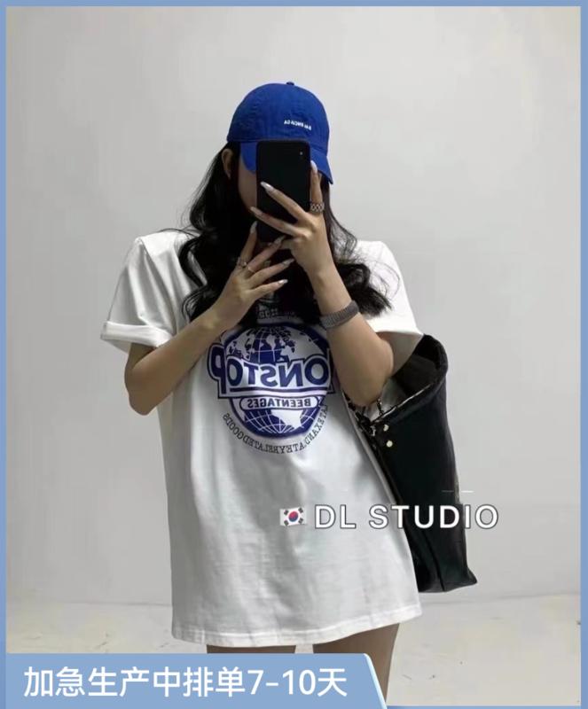 New in autumn! [DL] Printed pullover Korean short-sleeved T-shirt 9100# WTT