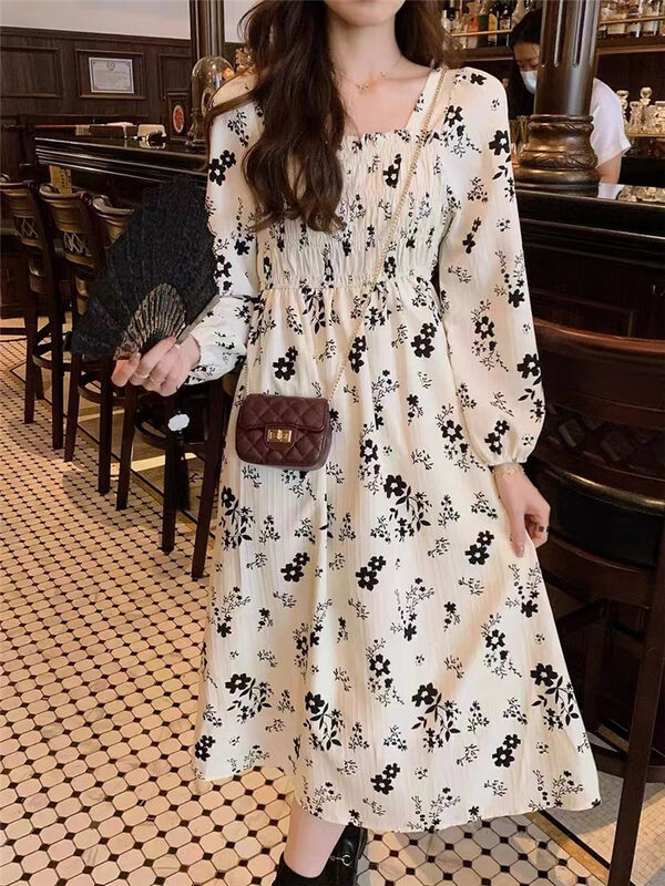 New in autumn!【Clothing】Little Woman Square Neck Floral Dress 1320# PCZ
