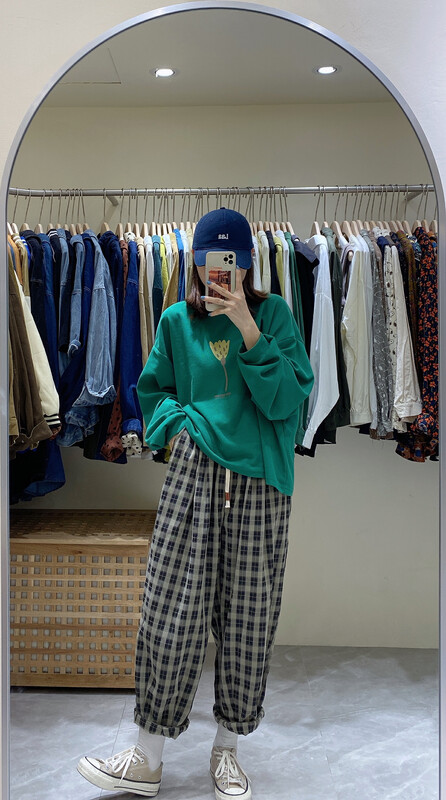 New in early autumn! [DA.7] plaid material literary simple flower pullover sweater YS1-3123# LSL