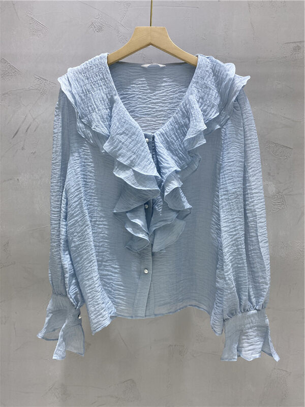 New in early autumn! [Strict selection - planting grass into trees] Korean V-neck ruffled shirt YS1-XC22-12242-U# GYJ