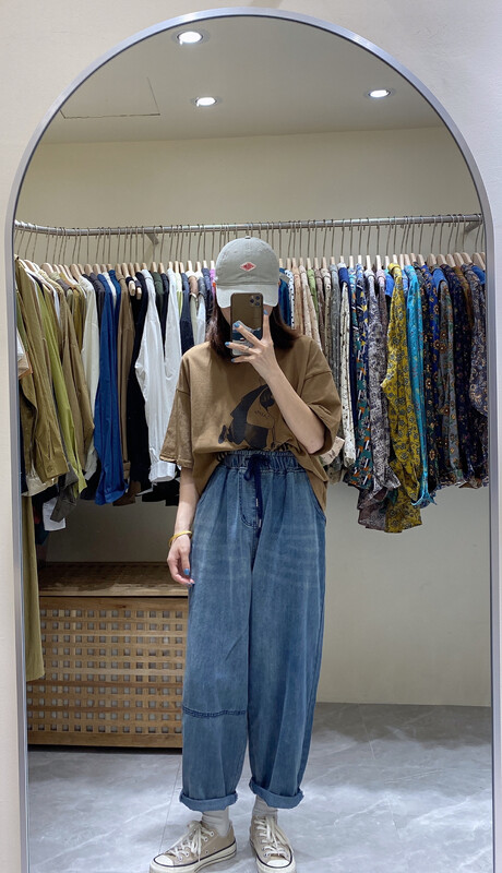 New in early autumn! [DA.7] Korean version of loose elastic waist old jeans 6113# LSL