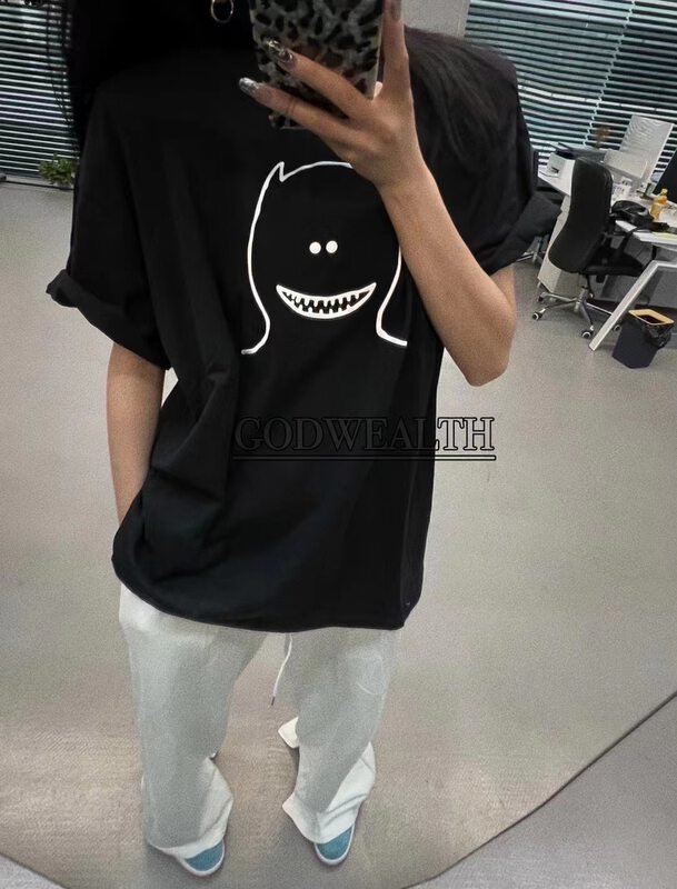 New in autumn! [East ROOM] Shoulder pads and round neck printing comfortable short-sleeved T-shirt 9856# WTT