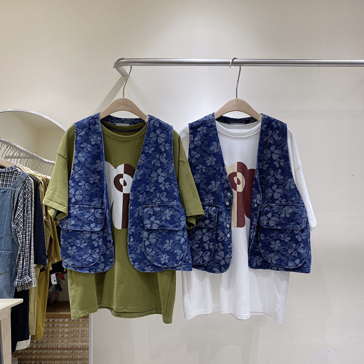 New in autumn! [DA.7] Retro flower-breasted denim vest (without inner strap) YS1-3186# LSL