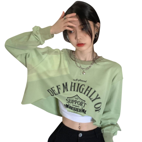 women's new loose irregular print round neck sweatshirt