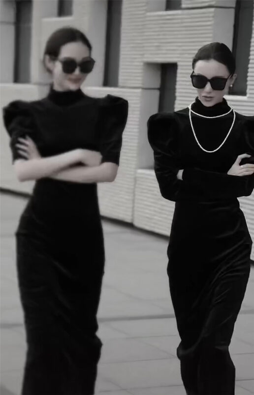 New in autumn! [Xiye] Slim fit and slim puff sleeve velvet dress (without necklace) 5991# JJ