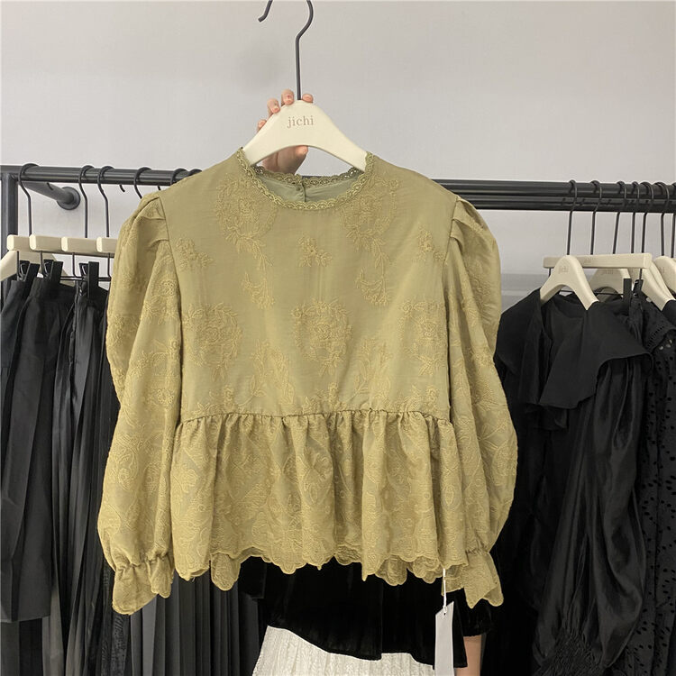 Autumn is new! [ZICCI] round neck loose puff sleeve shirt 106741# XYJ