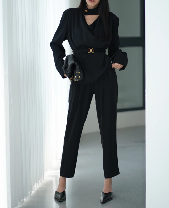 New in early autumn! [GL] Fashion loose shirt + comfortable trousers two-piece suit (with belt) C7026# JHY