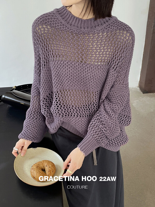 【GRACETINA HOO】Lazy wind loose hollow see-through sweater Z873