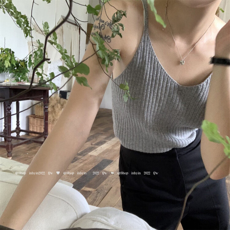 New in autumn! [IN BY IN] Simple V-neck knitted vest/sling 1035# ZJY
