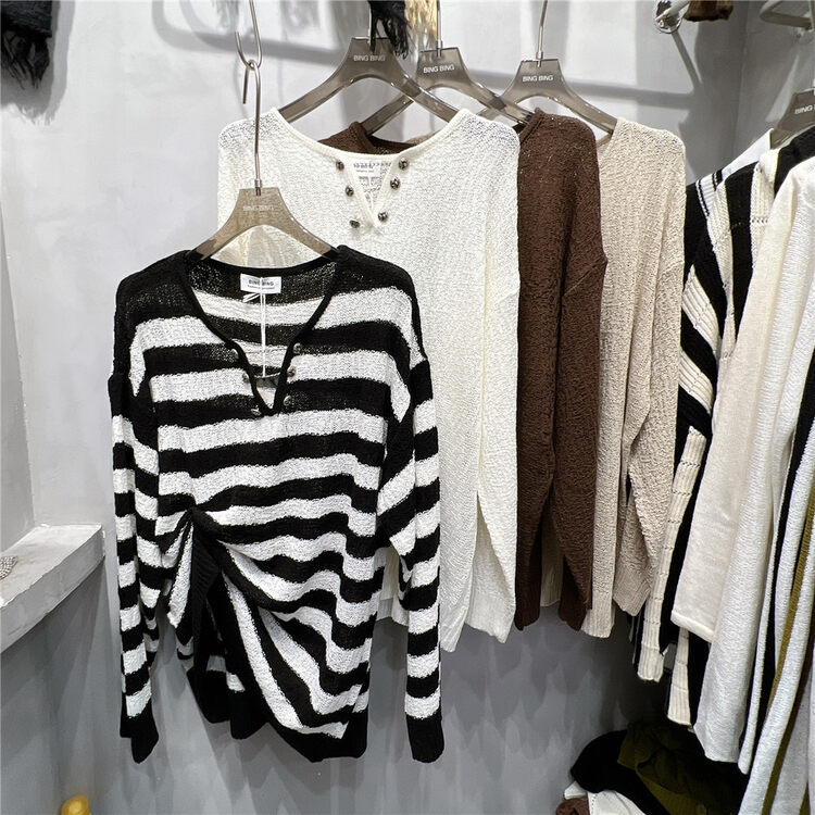 New in autumn! [BINGBING] Striped Korean Pullover Knit 8608# OZQ