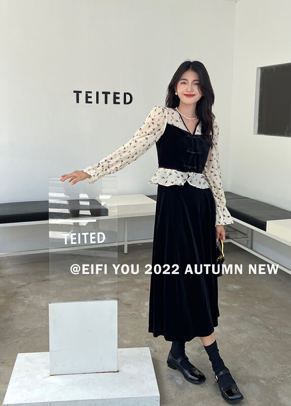 New in autumn!【EI FI YOU】Fashion stitching small shirt + mid-length skirt two-piece suit 3808# LSL