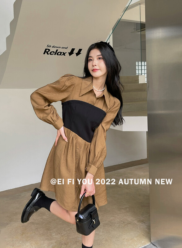 New in early autumn! [EI FI YOU] stitching fake two-piece slimming dress 5120# LSL