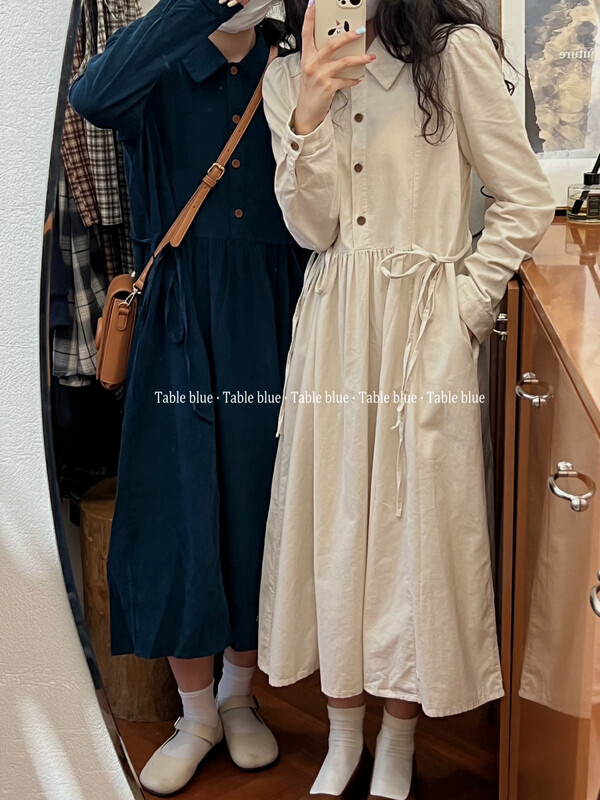 Autumn is new!【TABLE BLUE】Japanese lapel waist puff sleeve dress (excluding outerwear) 1109# LSW