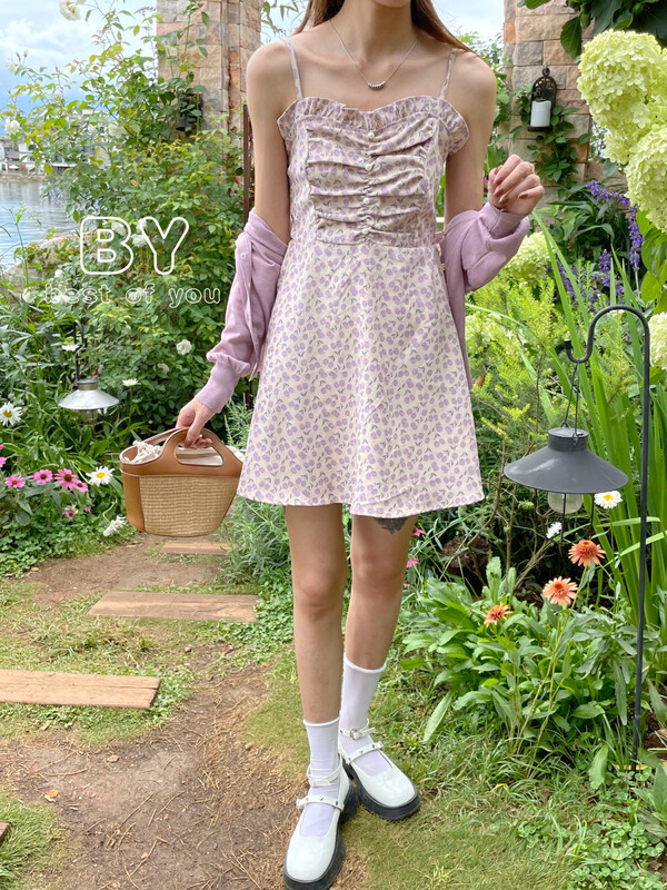 New in early autumn!【BEST OF YOU】Fashionable suspender floral dress 9922# HBX