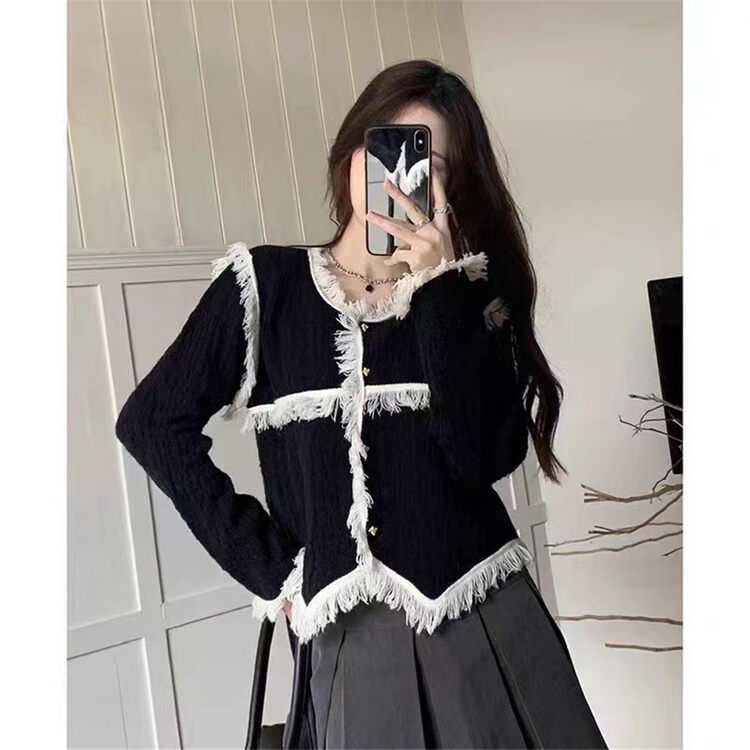 New in autumn! [BINGBING] round neck colorblock single-breasted knitted cardigan 8631# XYJ