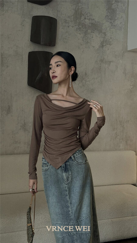 New in autumn! [VRNCE] Casual Pullover Solid Color Versatile Long Sleeve T-Shirt 5301# XYJ
