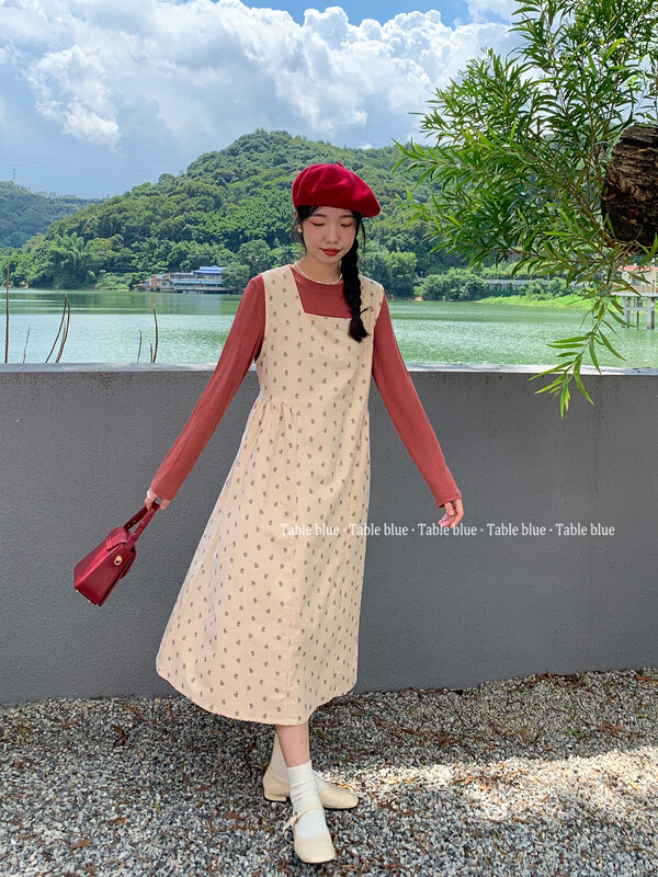 New in early autumn!【TABLE BLUE】Korean version of retro brushed small floral vest dress (without inner wear) 3005# LSW